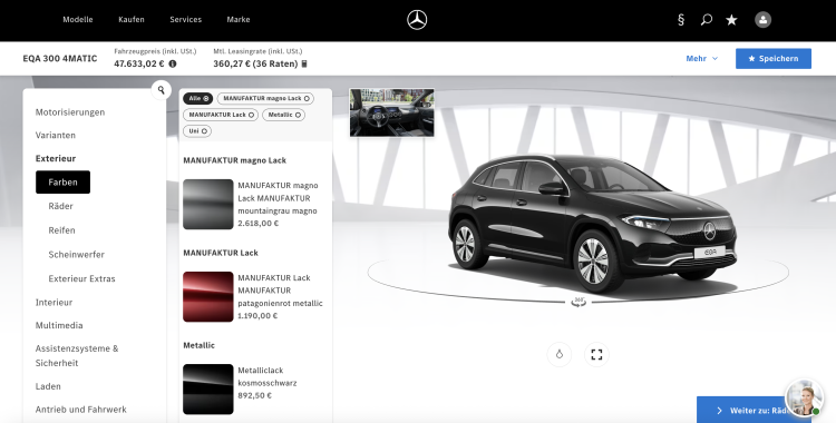 Individual B2B product configurator with real-time preview and options